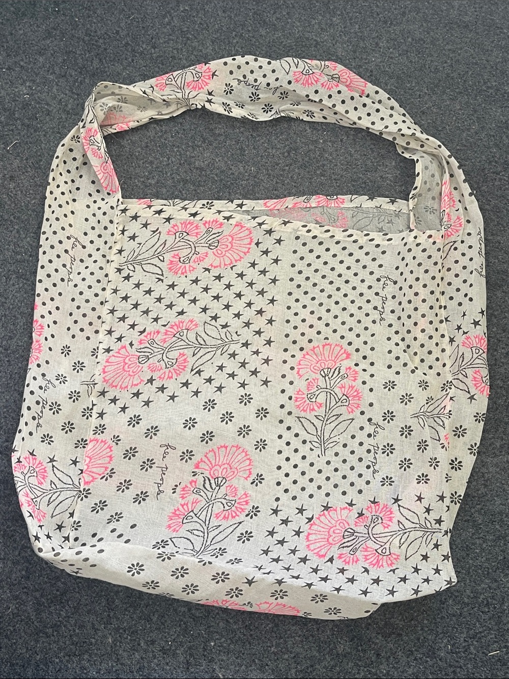 Free People Gauze Floral Print Pink & Cream Tote Market Beach Bag NEW and Large